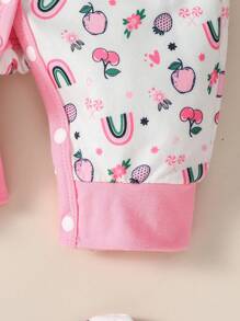 SHEIN Cute Newborn Baby Gift Set With Fruit & Rainbow Print Long Sleeve Bodysuit And Jumpsuit, Unisex Casual Style, For Spring/Summer Seasons