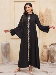 Al Najma Flower Embroidered Bell Sleeve Dress Kaftan Jalabiya Dress - Multicolor - View 3