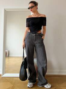 SHEIN Essnce Women's Off-Shoulder Leisure Top - Black - View 2