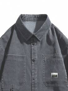 Uomo Giacche a camicia toppa con lettera con doppia tasca