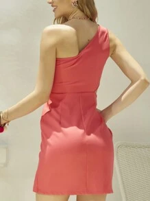 Vestido 1 Ombro Só - Rosa chiclete - Visão 2