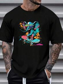 Manfinity Hypemode 男士大尺碼黑色針織圓領短袖t恤 - 黑色 - 查看 1