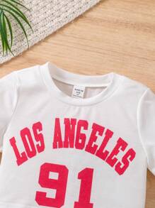 SHEIN 小女孩數字印花短袖t卹和百褶裙2件套裝 - 彩色 - 查看 5