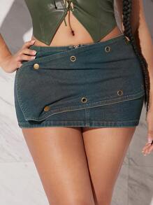 SHEIN Unity Dubbade asymmetrisk omlott jeanskjol - Mörktvätt - Visa 5