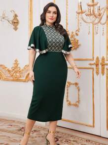 Modelyn Robe de soirée longue grande taille avec broderie, patchwork et bretelles pailletées