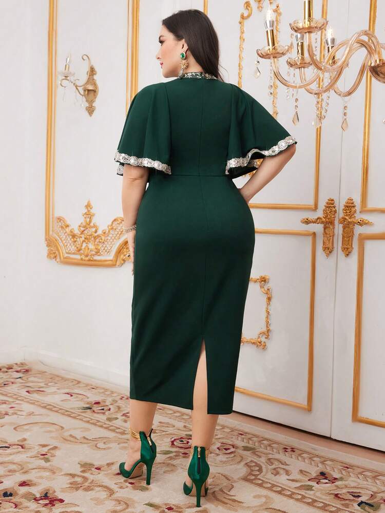 Plus Size Embroidered Patchwork Glitter Strap Dress Long Evening Dresses