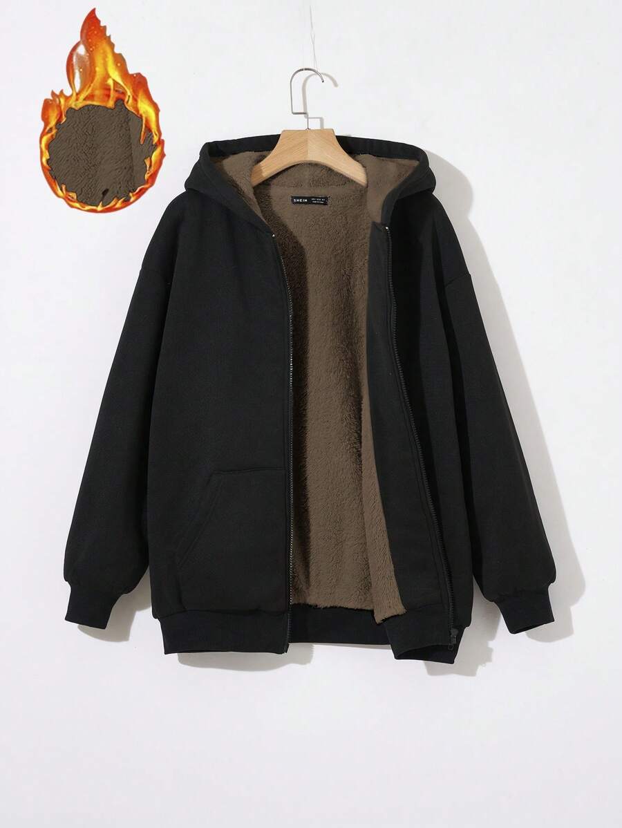 SHEIN Qutie Women'S Solid Color Hooded Fleece Sweatshirt