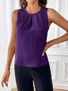 SHEIN Clasi Áo cánh xếp ly không tay màu trơn cho nữ, áo không tay - Màu tím - Xem 3
