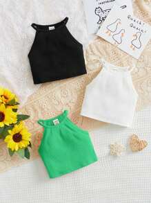 SHEIN 3入組寶寶女孩休閒背心上衣 - 綠色 - 查看 1