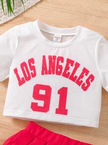 SHEIN 小女孩數字印花短袖t卹和百褶裙2件套裝 - 彩色 - 查看 3