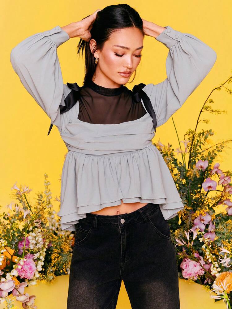 Designer Women Business Casual Ruched Blouse Top, Fall, For Autumn & Winter, Holiday, Vacation, Spring, Festival, Office