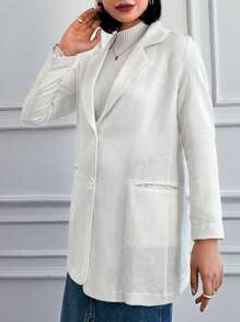 EURMUSE Lapel Neck Single Breasted Blazer - White - View 3
