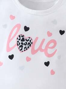 Baby Girl Leopard Print & Heart Pattern Round Neck Casual Short Sleeve T-Shirt 3pcs/Set For Summer - Multicolor - View 3
