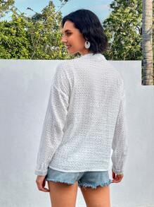 GENKIRA Blusa Bordada Com Ilhós E Gola Entalhada Para Mulheres - Branco - Ver 2