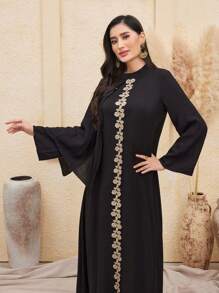 Al Najma Flower Embroidered Bell Sleeve Dress Kaftan Jalabiya Dress - Multicolor - View 8