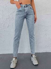 RueChic Women's Casual Slim Fit Pocket Button Jeans - Blue - View 5