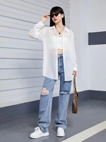 Teen Girls' Long Sleeve Semi-Transparent Jacket - White - View 3