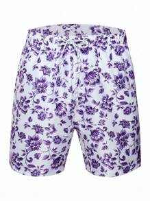 Manfinity VDAYZ 1pc Men's Floral Graphic Print Beach Shorts Couples Matching Swimwear, For Beach, Vacation,Hawaiian - Multicolor - View 6