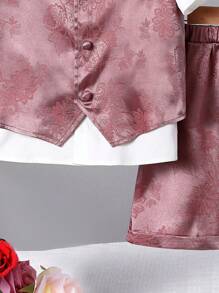 Conjunto de 3 piezas para niños pequeños que incluye chaleco, pantalones y camisa de tela jacquard brillante con patrón sutil
