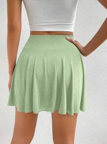 Chiquease Solid Color Casual Mini Skorts - Mint Green - View 2