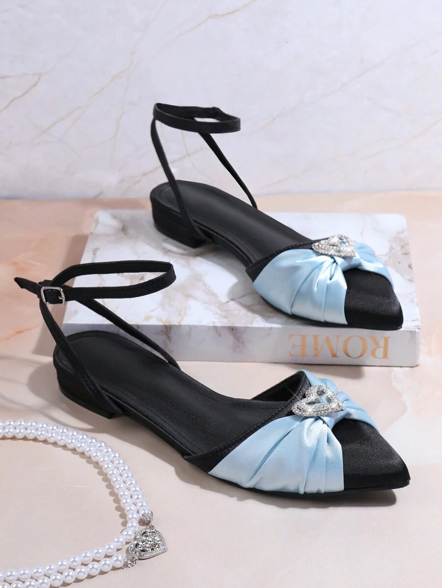 SHUZIA Women's Fashionable Heart & Rhinestone Decor Flat Shoes - Blue - View 1