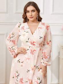 SHEIN Belle Plus Size Women's Floral Print Split Bridesmaid Dress - Multicolor - View 7