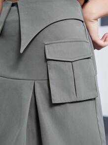 Teen Girls' Fold-Over Waist Utility Mini Skirt - Dark Grey - View 6