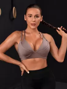 Menodora SHEIN Sport Solid Criss Cross Back Sports Bra - Grey - View 7