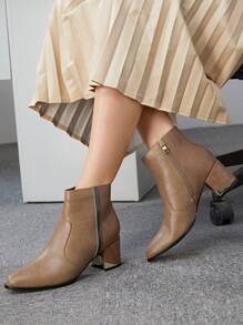 時尚女式短靴 - 卡其色 - 查看 7