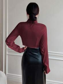 EastFlair Women'S Chinese Style Button Up Long Sleeve Shirt - Burgundy - View 2