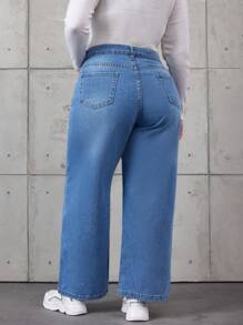 RueChic Plus Size High Waisted Distressed Jeans - Medium Wash - View 2