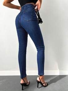 EURMUSE Women's High Waisted Skinny Jeans - Dark Wash - View 2