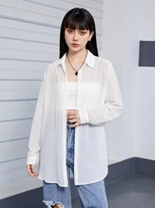 Teen Girls' Long Sleeve Semi-Transparent Jacket - White - View 5