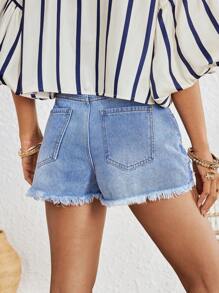 Breezaya Của phụ nữ Đau khổ Denim mùa giặt Quần short Denim - Rửa nhẹ - Xem 2