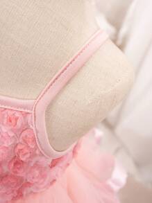 Baby Girl 3d Rose Mesh Spaghetti Strap Tulle Dress - Multicolor - View 3