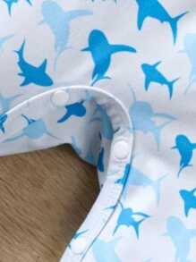 جمبسوت قصيرة الأكمام مطبوعة بتصميم القرش للأطفال الرضع للارتداء اليومي في الصيف - أزرق فاتح اللون - مشاهدة 4