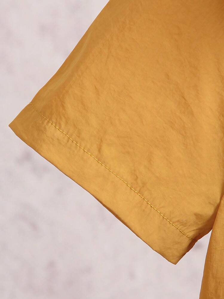 Young Boy Handsome Short Sleeve Collared Shirt With Pocket Detail And Loose Shorts Set For Comfortable Summer Casual Wear