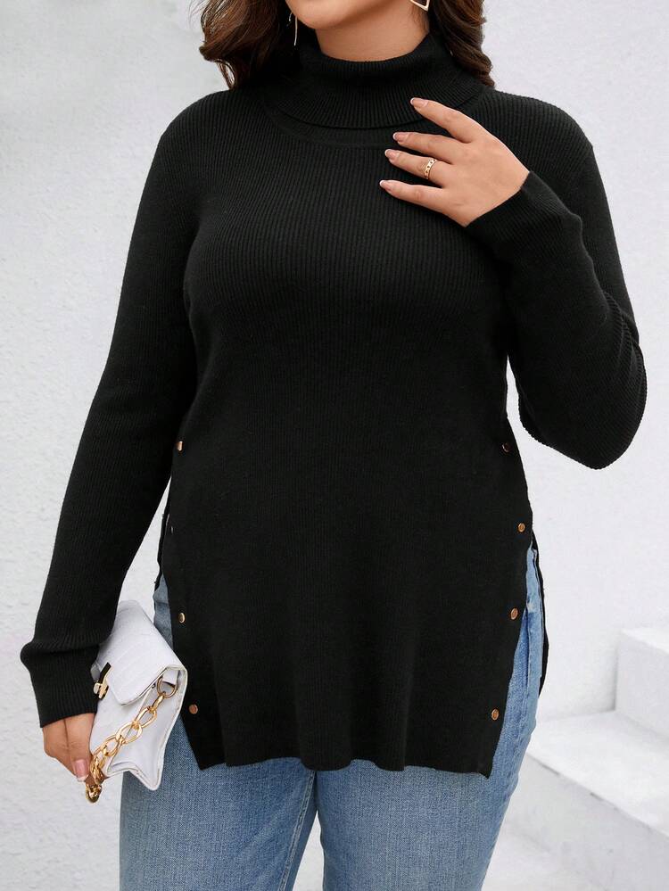 Plus Size Women's Casual Turtleneck Sweater