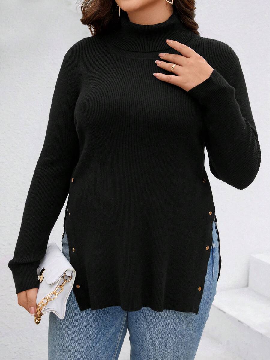 SHEIN Essnce 大尺碼女性休閒高領毛衣