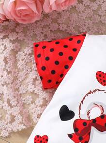 SHEIN Baby Girl Cartoon Printed Short Sleeve Romper With Round Neck