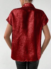 SHEIN Privé 女士亮面蝙蝠袖襯衫 - 紅色 - 查看 2