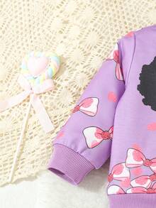 Baby Girl Casual Sweatshirt Set, Autumn - Purple - View 6