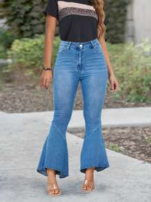 SHEIN LUNE Flared Jeans - Light Wash - View 3