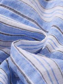 SHEIN Baby Boys' Casual Striped Overall Shorts With Suspenders, Spring & Summer, Suitable - Blue - View 6