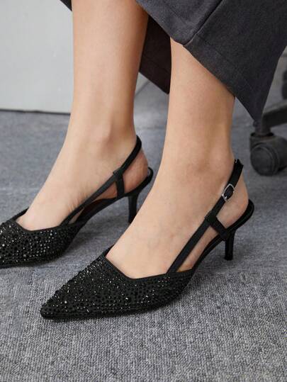 CUCCOO BIZCHIC Women's Black Glitter High Heel Pointed Toe Sandals, Thin Heel, Party Style, Comfortable And Versatile Shoes For Summer Graduation Heels Prom Heels Vacation Shoes Summer Elegant All-Match Business Casual Business Chic Spring Shoes Spring Break Easter