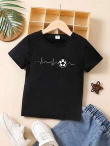 Young Boy Football Printed Short Sleeve T-Shirt - Black - View 1