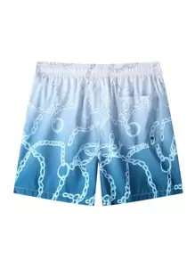 Surfspeed Men'S Chain Print Gradient Drawstring Waist Beach Shorts - Dusty Blue - View 2