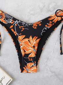 SHEIN Swim Summer Beach 3pcs/Set Floral Print Separable Bikini Set - Orange - View 4