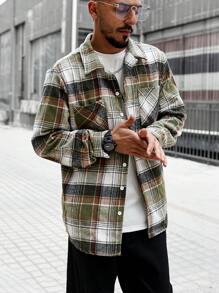Manfinity Homme Loose Men's Grid Pattern Shacket With Front Pockets - Multicolor - View 6
