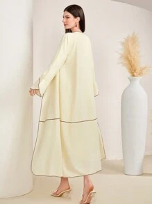 Al Najma Women'S Contrast Color Border Long Sleeve Dress Two Piece Set - Yellow - View 2